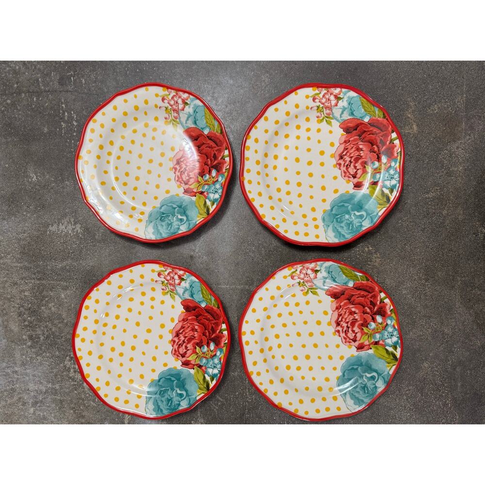 Pioneer Woman Blossom Jubilee Set of 4 Salad Plates 8 1/2" EUC Floral Multi